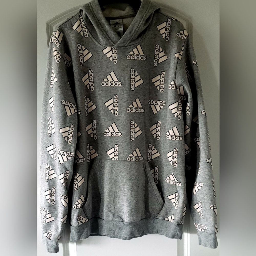 Adidas Hoodie Kangaroo Pouch Pocket Gray Mens Unisex‎ Size Medium